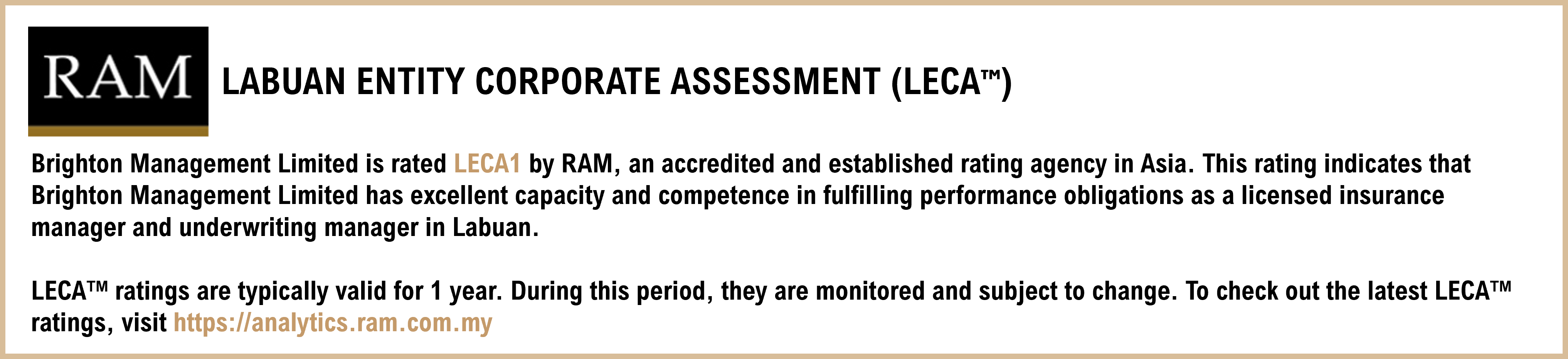 LECA Rating of Brighton Management Limited